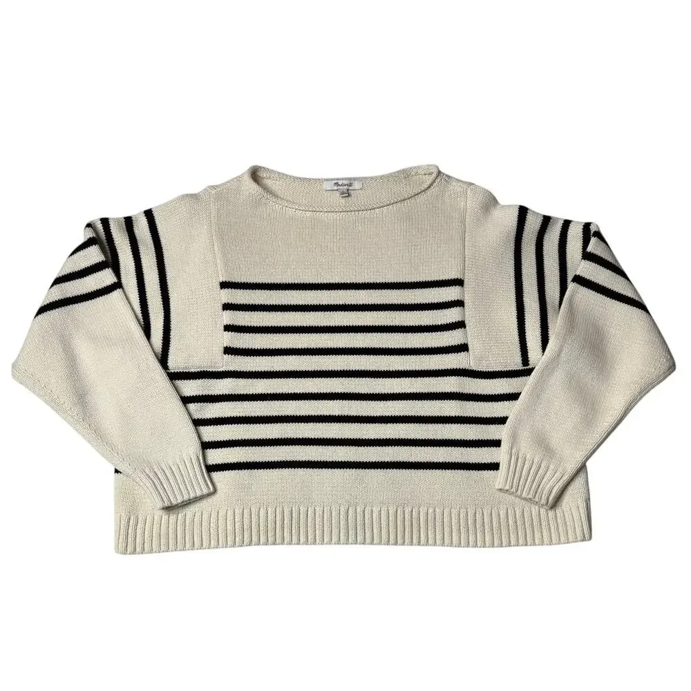 Madewell Cream and Black Striped Crewneck Sweater - Picture 6 of 12